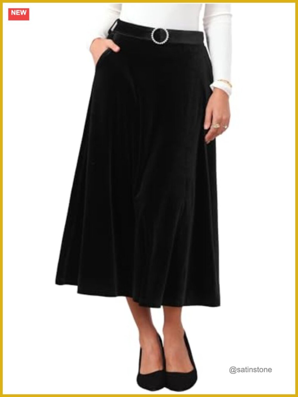 Women's Velvet High Waist A-Line Formal Long Skirt with Belt